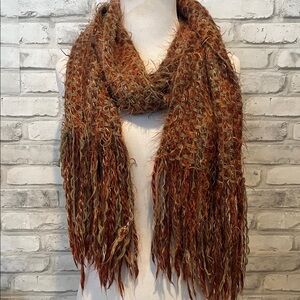 Raffaello Bettini Handwoven Rust & Olive Fringe Scarf - Women Accessories
